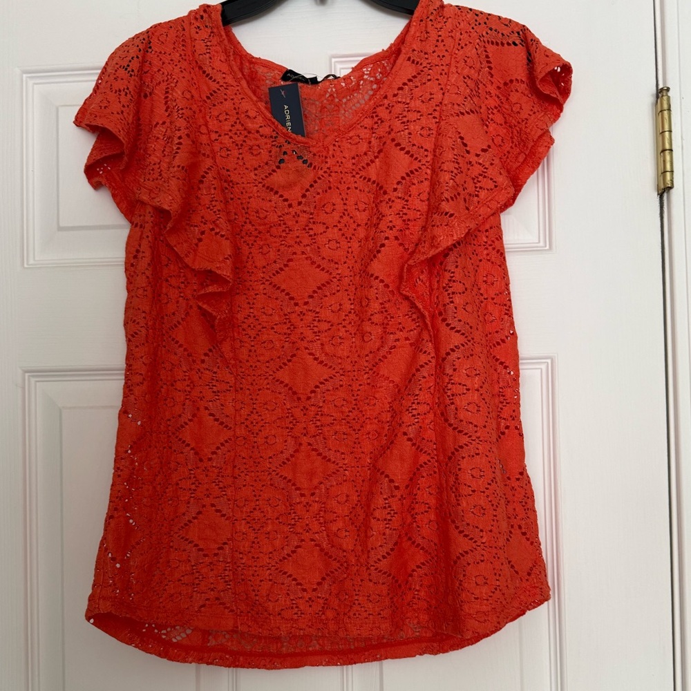 Adrienne Vittadini Vibrant Orange Lace Blouse